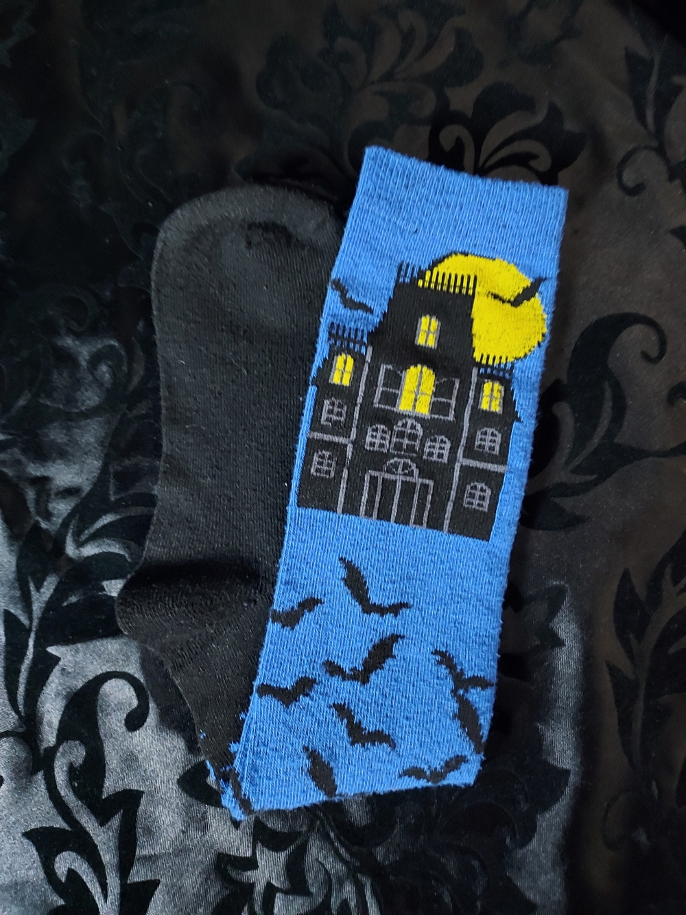 Halloween Haunted House Crew Socks - Blue & Black